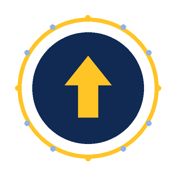 Gold upward arrow badge indicating a website upgrade in progress