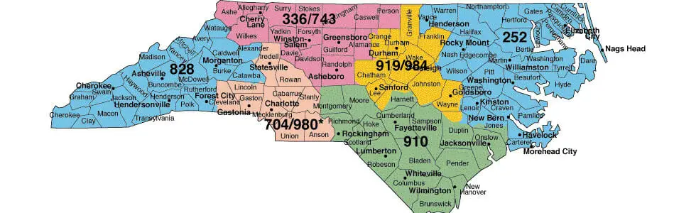 History of North Carolina area codes map