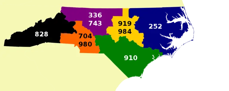 north carolina area code map 743