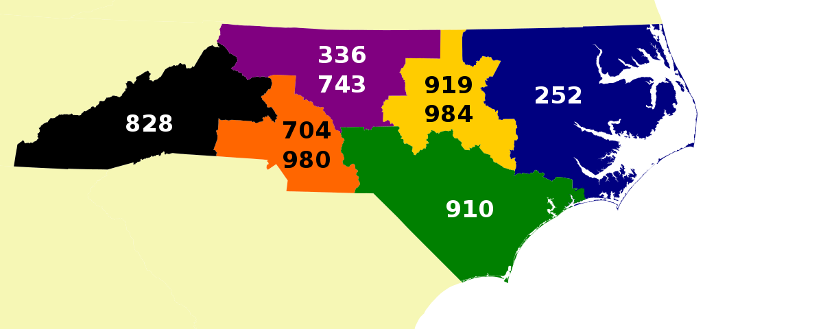 north carolina area code map