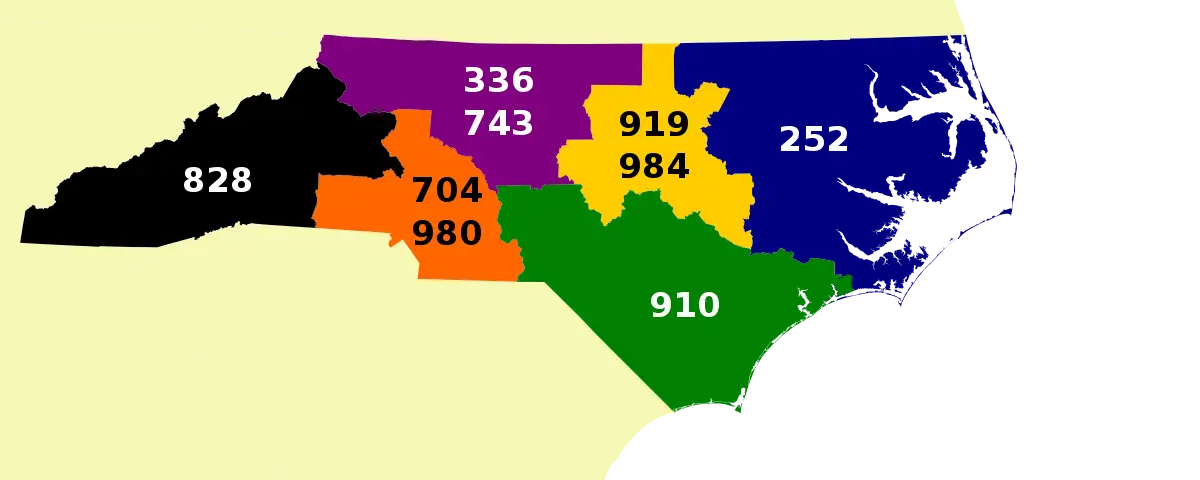 north carolina area code map 743