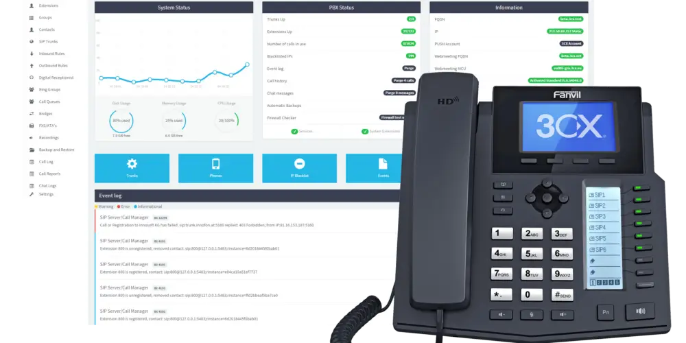 3cx dashboard and phone