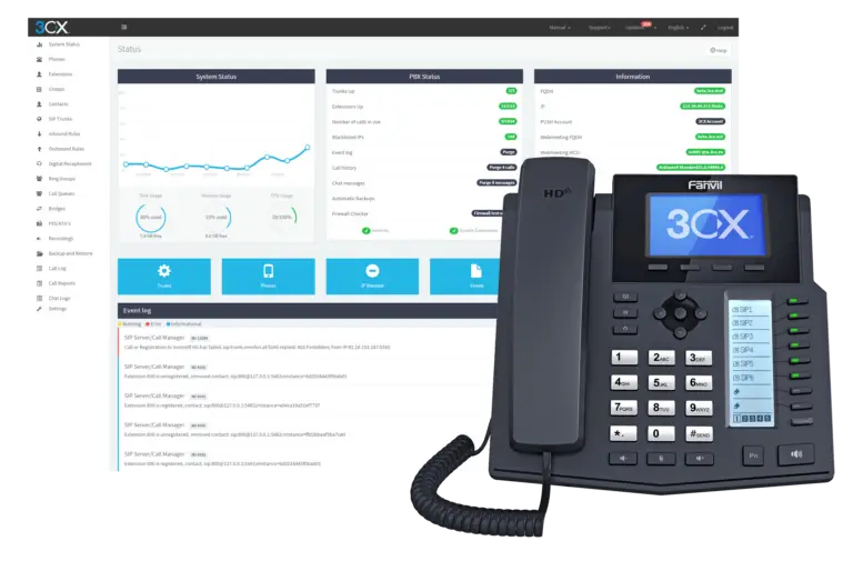 3cx dashboard and phone