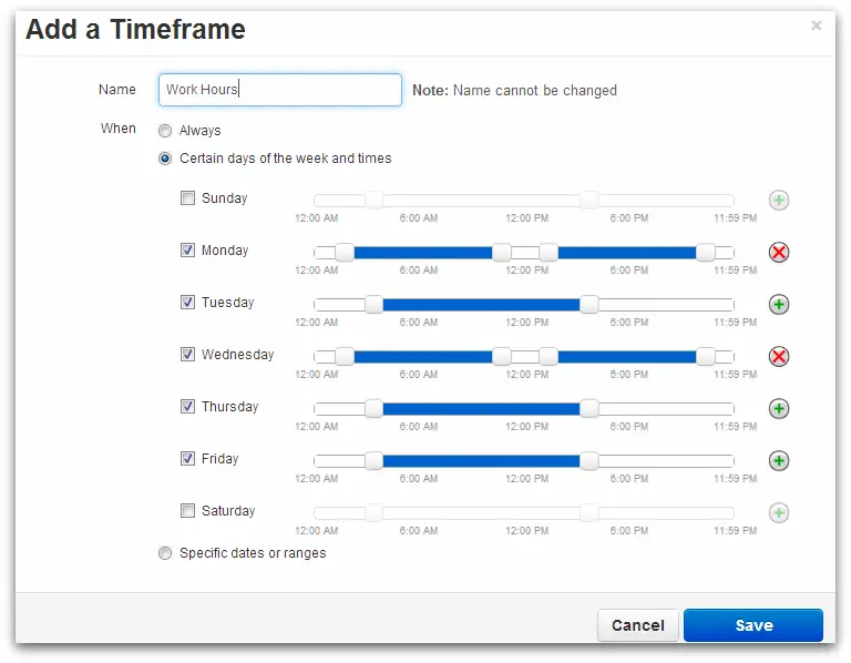 add time frames