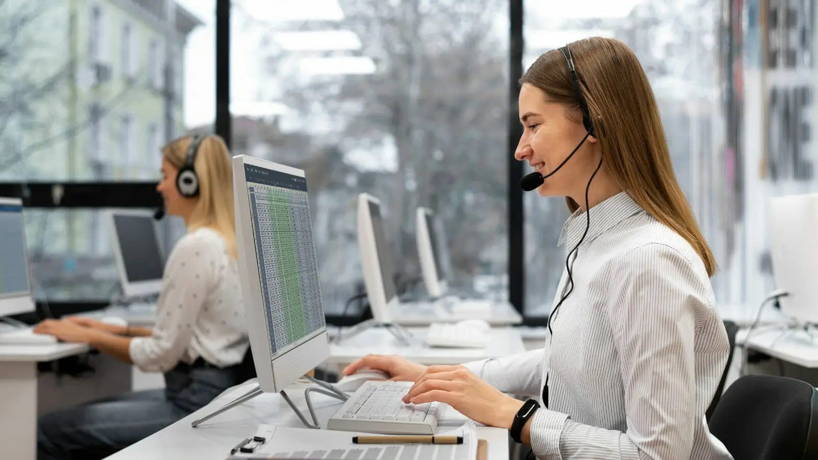 woman using a web-based softphone