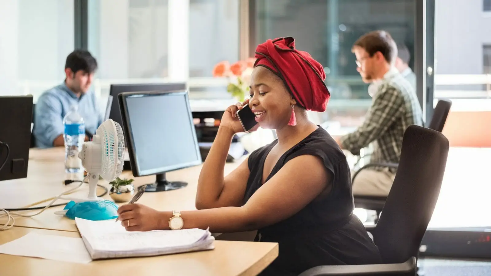 Woman with Scalable Phone System